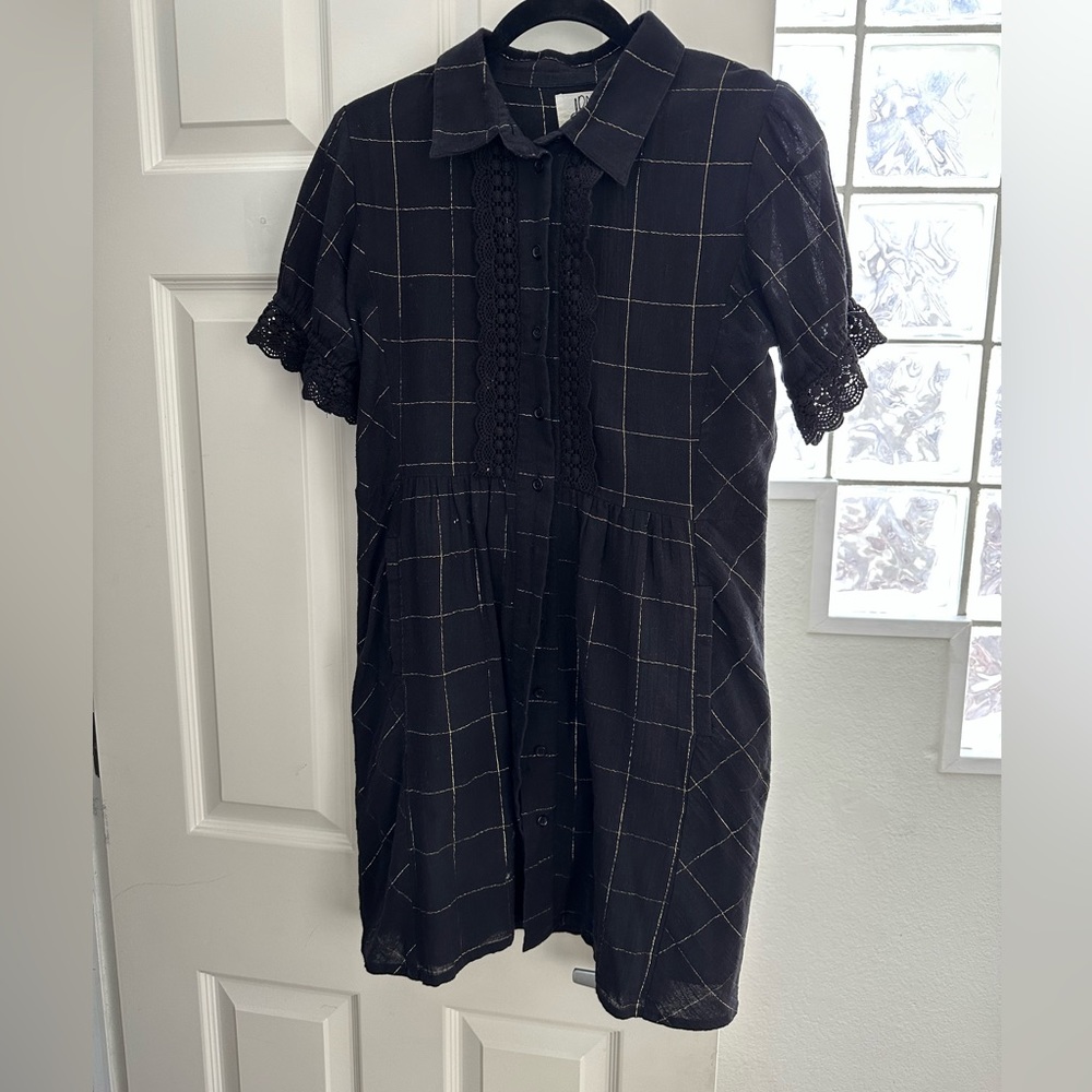 Black & gold button down dress with lace accents